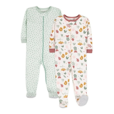 

Little Star Organic Baby & Toddler Girl 2 Pk Footed Full Zip Snug Fit Pajamas Size 9 Months - 5T