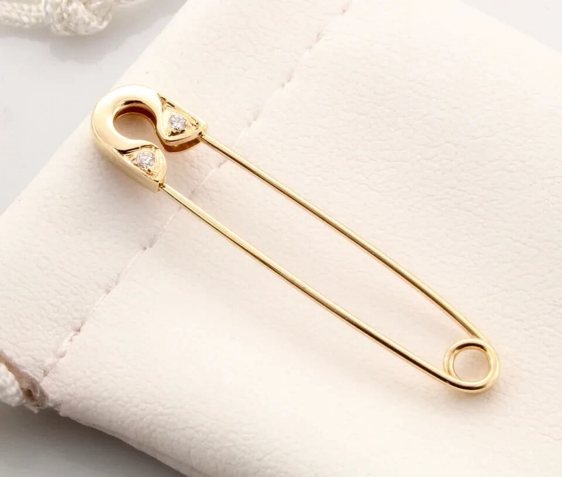 1.00Ct Round Cut Simulated Diamond Safety Shape Women's Brooch Pin 14K Yellow Gold Plated 925 Sterling Silver