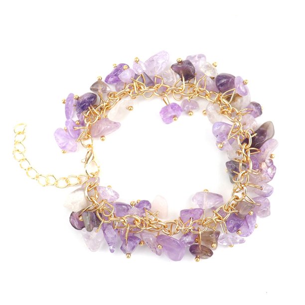 Xiao Hua Pulsera de cuentas hecha a mano, adecuada tanto para hombres como para mujeres, pulsera de gota de agua de piedra triturada con borla de cristal de piedra natural irregular (púrpura)