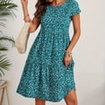 thumbnail image 4 of Liquidation d'Été 2025! Robe d'Été en Liquidation pour Femmes, Mode Femmes Imprimé Floral Manches Courtes Robe Confortable Col Rond Tenue de Vacances d'Été Élégante Robes à Volants Florales, 4 of 4