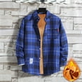 thumbnail image 4 of Inglocry Men's Warm Sherpa Lined Fleece Plaid Flannel Shirt Jacket Mens Flannel Shirt Long Sleeve Blue 2XL, 4 of 4