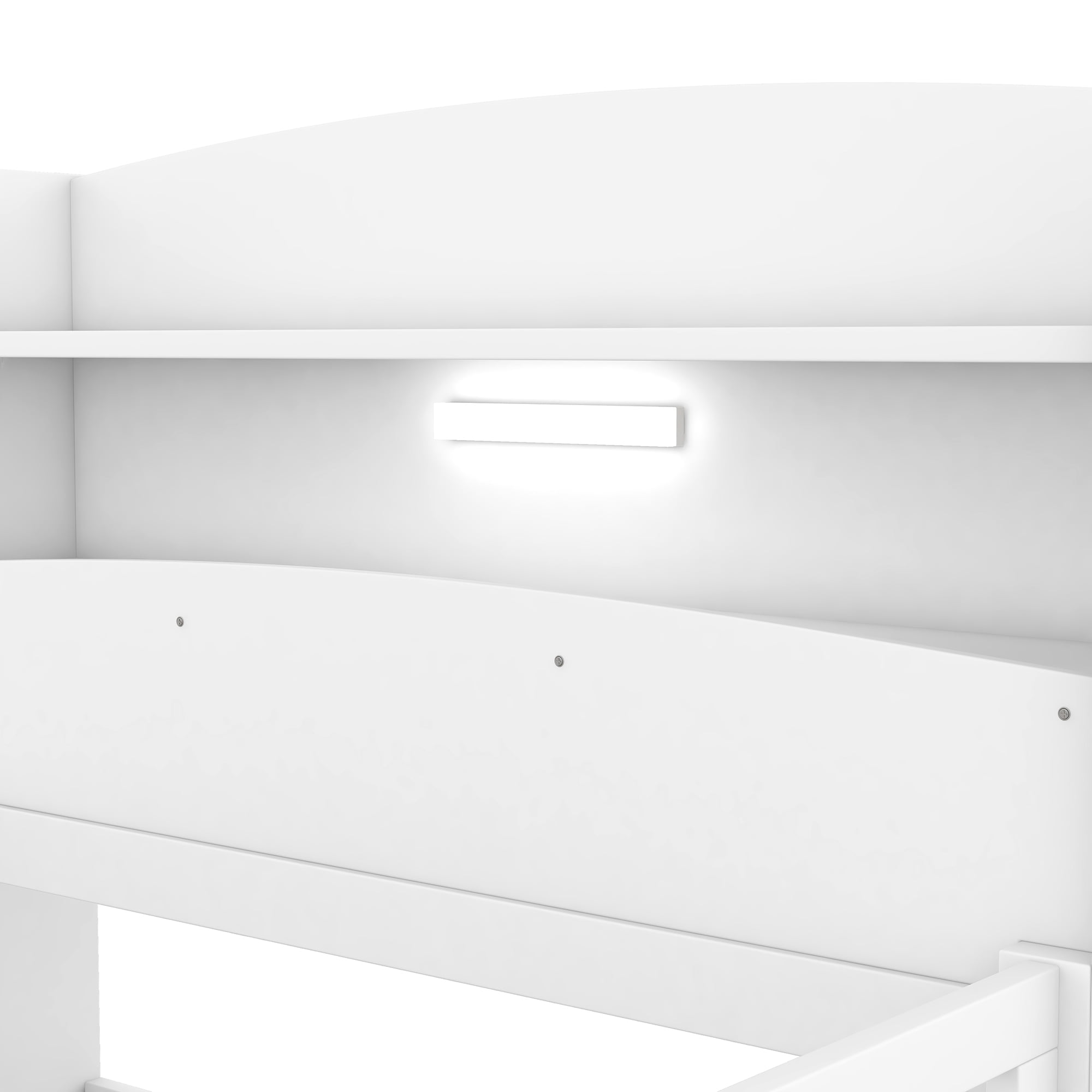 Euroco Wood Twin Size Platform Bed with Storage Headboard and LED Light, White