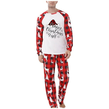 

LINMOUA Men s Christmas Parent-Child Suit Round Neck Long Sleeve Plaid Christmas Homewear Suit