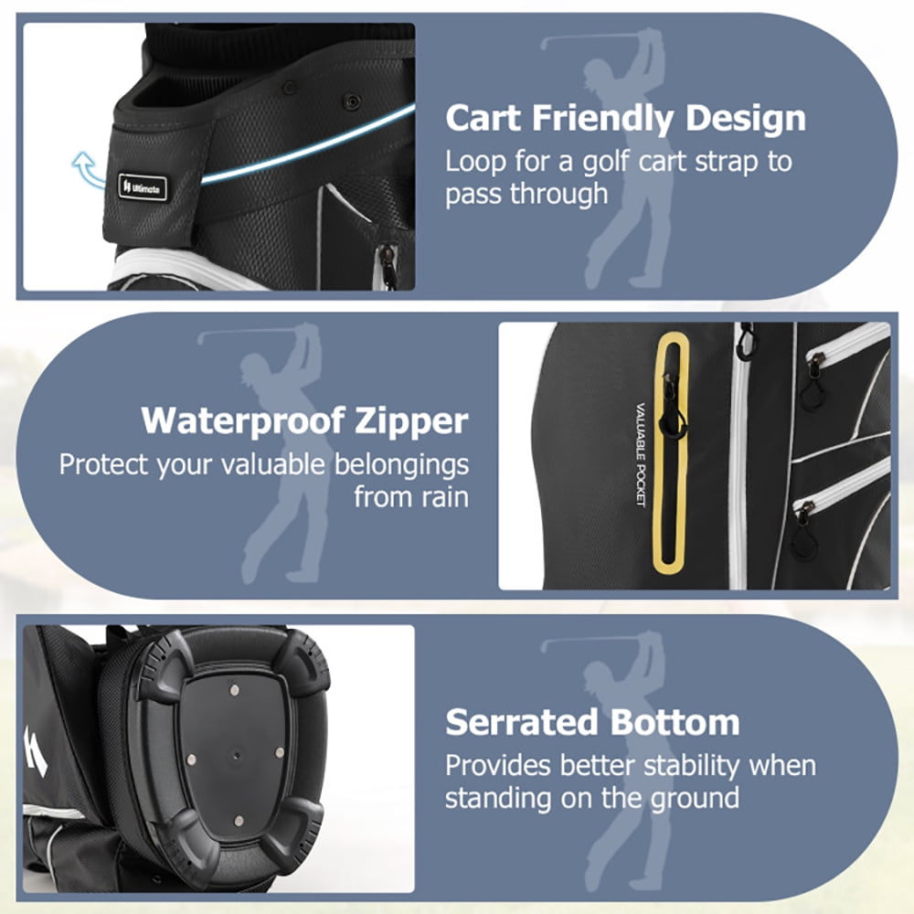 Demifill 9.5 Inch Lightweight Golf Cart Bag with 15 Way Top Dividers, Lightweight Golf Clubs Bag with 7 Zippered Pockets, Portable Golf Carry Bag for Outdoor, Black