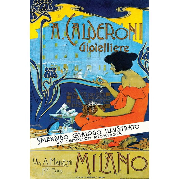 BUY ART FOR LESS Officially Licensed Milano A. Caleroni Vintage Advertising 24 X 36 Inch Poster - Decorative Print -Poster Paper - Ready to Frame