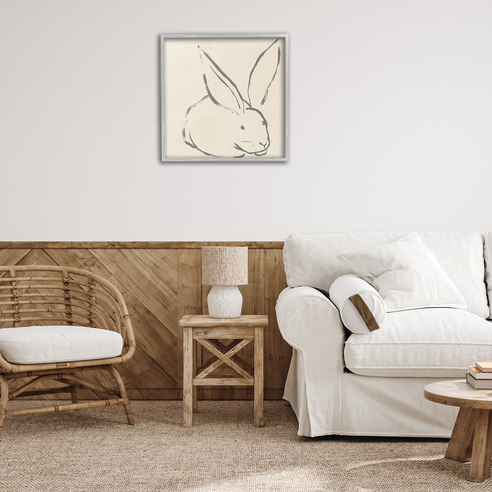 Stupell Industries Simple Rabbit Outline Animals & Insects Drawing Gray Framed Art Print Wall Art, 24 x 24