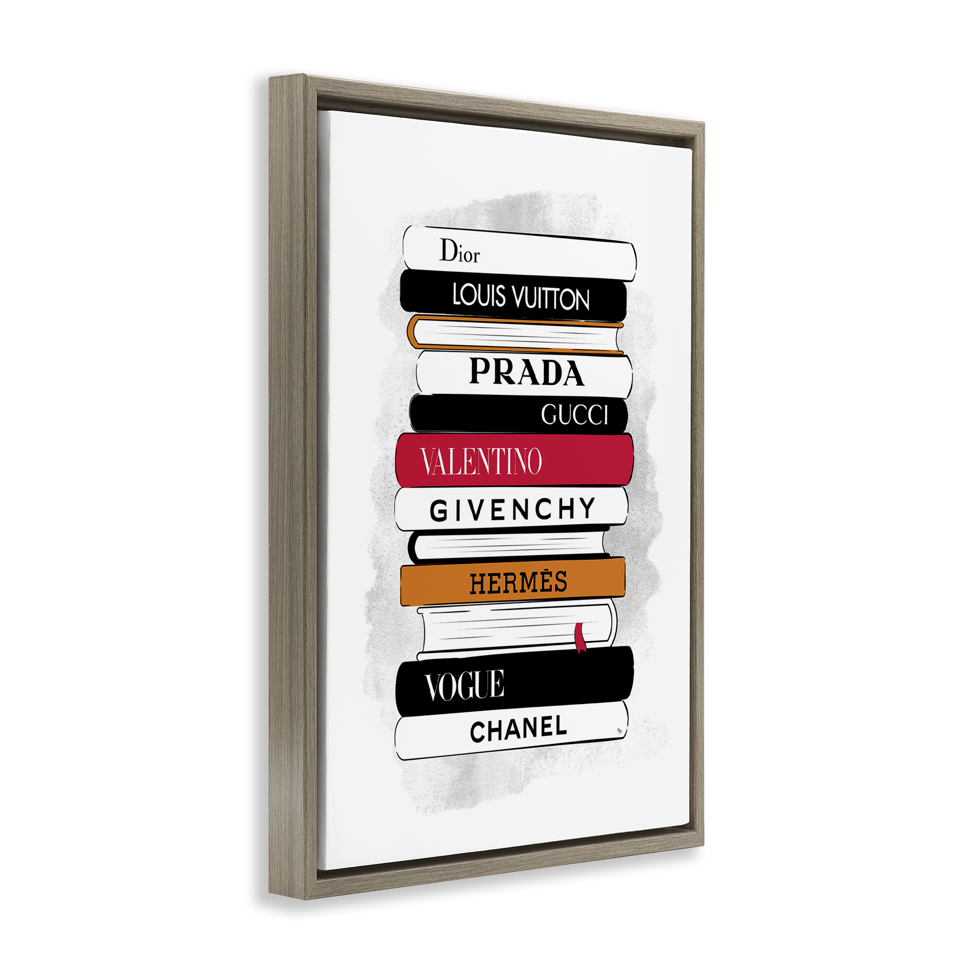 Stupell Industries Tall Fashion Bookstack Beauty & Fashion Painting Brown Floater Framed Art Print Wall Art, 17 x 25