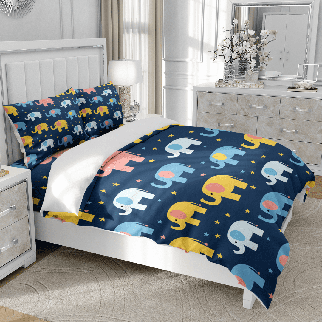 TeasBank Cartoon Animal Comforter Cover 3D Printed Color Elephant Full Duvet Cover Set Teen Adult Room Decor 1 Quilt Cover with 2 Pillow Cases(No Comforter)