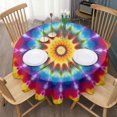thumbnail image 3 of Colorful Tie Dye Star Mandala Round Tablecloth 60"x60",Wrinkle Wipeable Table Cloth for Kitchen Dining Room Picnic Patio Party, 3 of 6