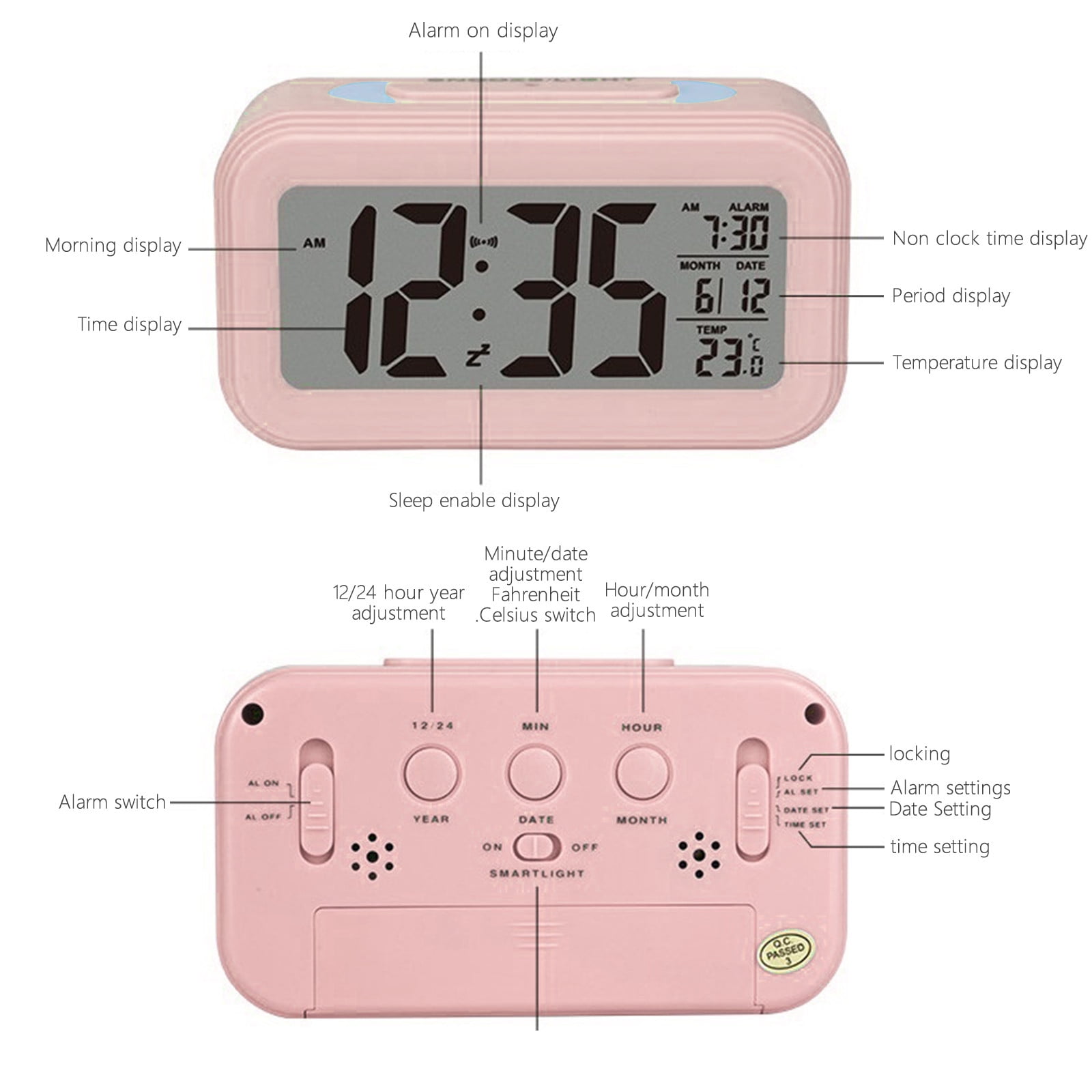 3 Set of Digital Alarm Clock With Background Lighting LCD Display Temperature Monitor Snooze Alarm With Smart Clock Calendar