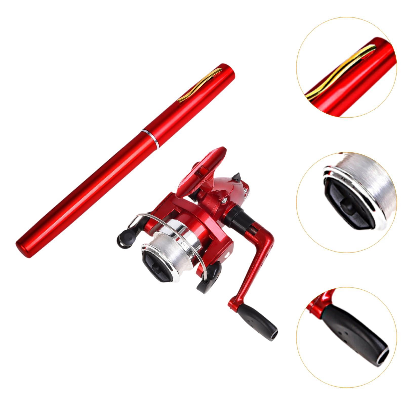 Colaxi Mini Fishing Rod Reel Combo, Mini Pen Fishing Pole Gift with Line Portable Fishing Reel for Outdoor Saltwater Freshwater Boys Red