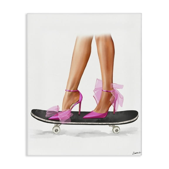 Stupell Industries Pink Heels on Skateboard Fashion Painting Wrapped Canvas Art Print Wall Art, 16 x 20