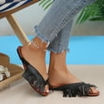 thumbnail image 6 of Gpaecead Women Vintage Fringe Flat Flip Flops Solid Color Cushioned Non Slip Spring Summer Beach Casual Shoes,Black, 6 of 8