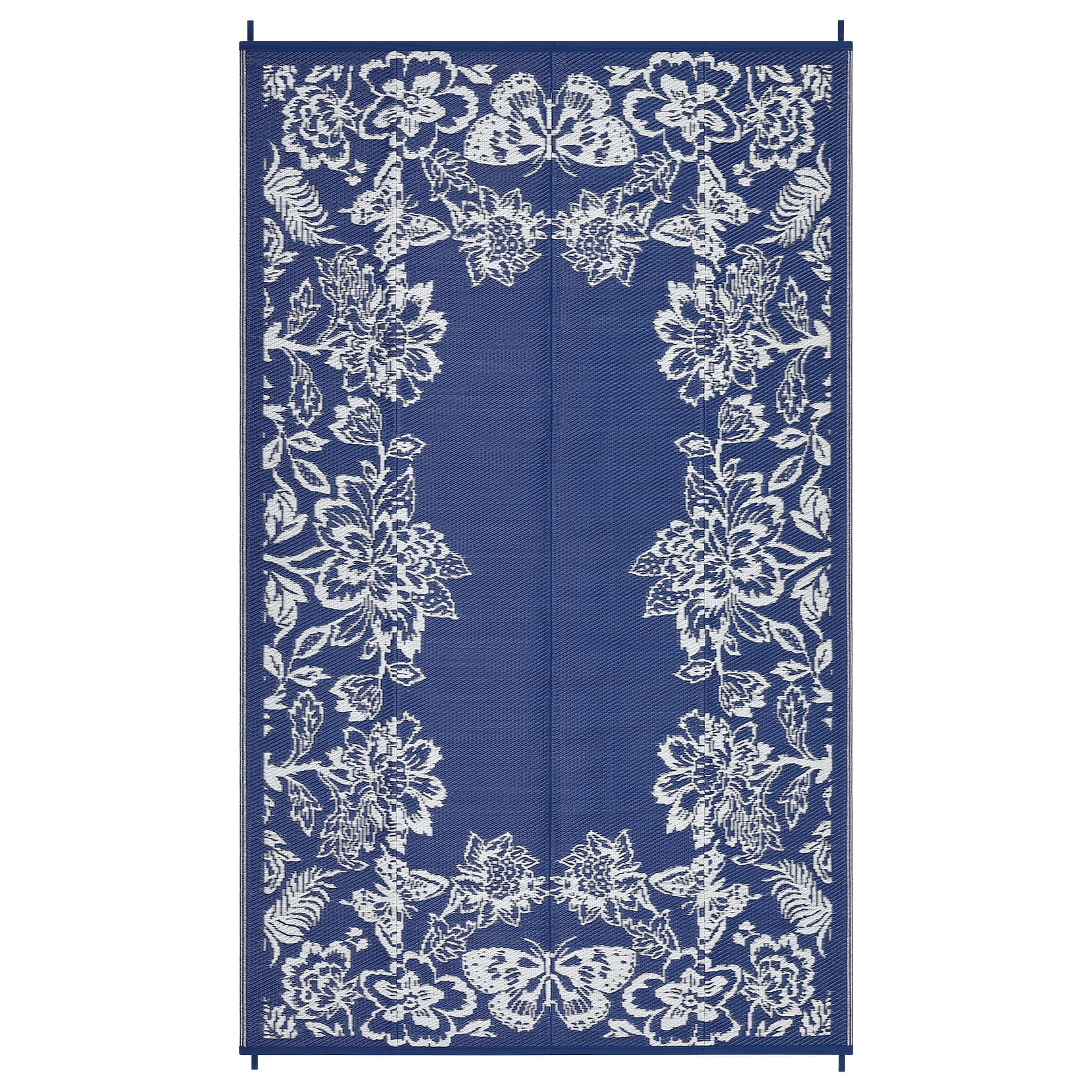 Nanan 9x12 Ft Outdoor Patio Rug, Plastic Straw Rug, Modern Waterproof Reversible Outdoor Rugs for Camping Picnic Backyard Balcony, Dark Blue