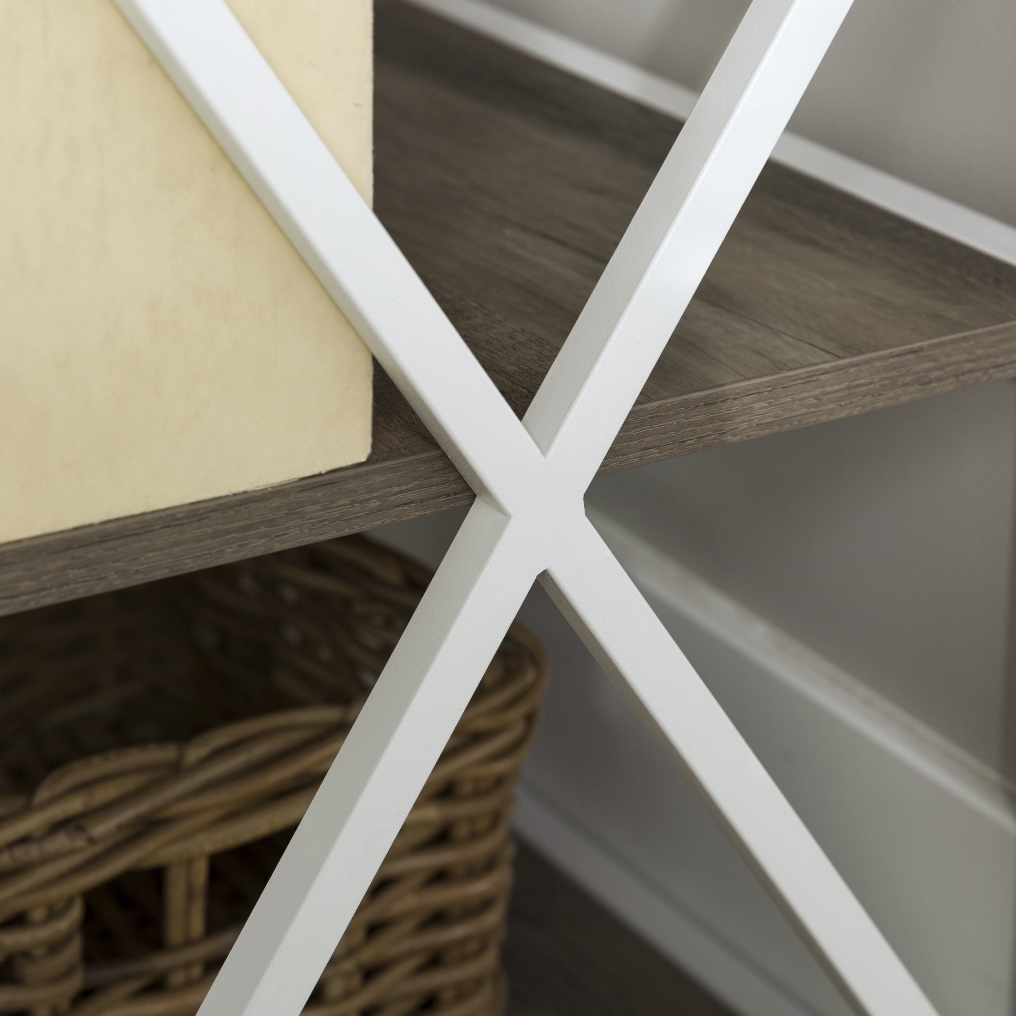 Walker Edison 40" Industrial Frisco X-frame Bookcase, Grey Wash / White