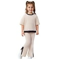 thumbnail image 4 of MKOSPLRT Ribbed Knit Sets Two Piece for Little Girl 3-10 Years Short Sleeve Tops Slim Fit Flare Pants Color Block Lounge Sets Summer Sale, 4 of 7