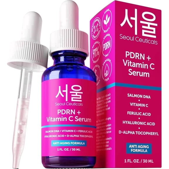 SeoulCeuticals PDRN and Vitamin C Serum, Korean Skincare Face Serum, 1 fl oz