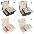 thumbnail image 3 of Jewelry Display Organizer Large Capacity Storage Box Rings Leather Holder for Home Travel Square Shaped Multifunction Case Dark Green, 3 of 8