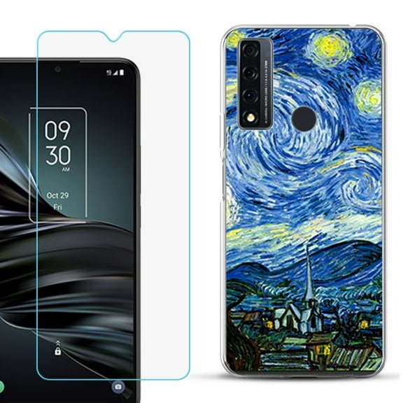 Slim-Fit Fashion Phone Case for TCL 20 XE, with Tempered Glass Screen Protector, by OneToughShield ® - Starry Night Paris