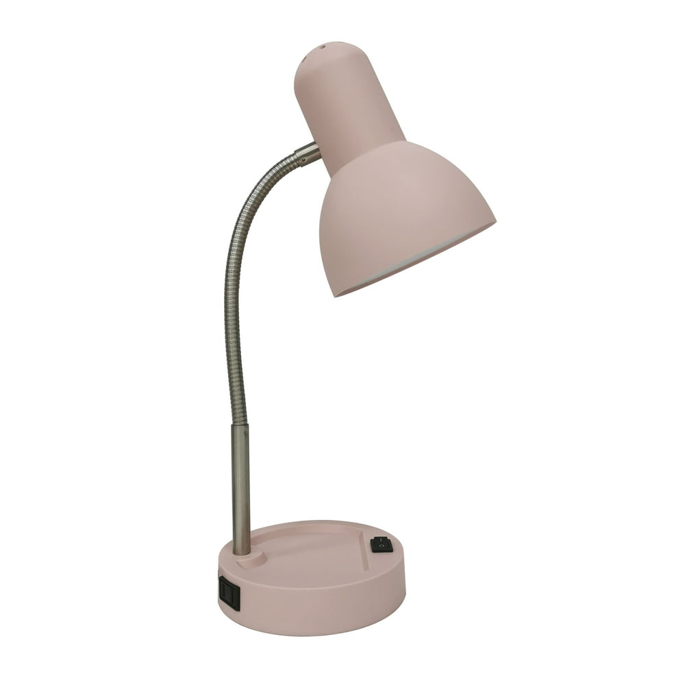 Mainstays LED Gooseneck Desk Lamp with CatchAll Base & AC Outlet, Pink
