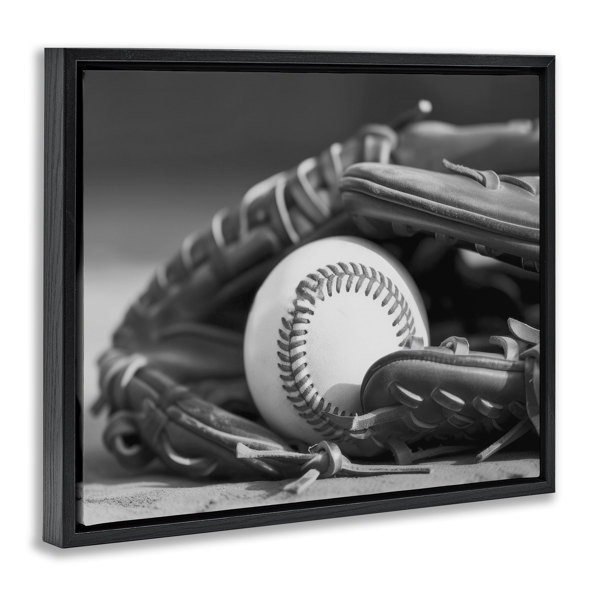 Stupell Industries Baseball Mitt & Ball Sports Photography Black Floater Framed Canvas Art Print Wall Art, 31 x 25