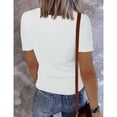 thumbnail image 1 of Blusa de punto acanalado, manga corta, escote en V, blusa de manga corta con cuello en V, blusa de punto acanalado de manga corta, artesanía superior, 1 of 3
