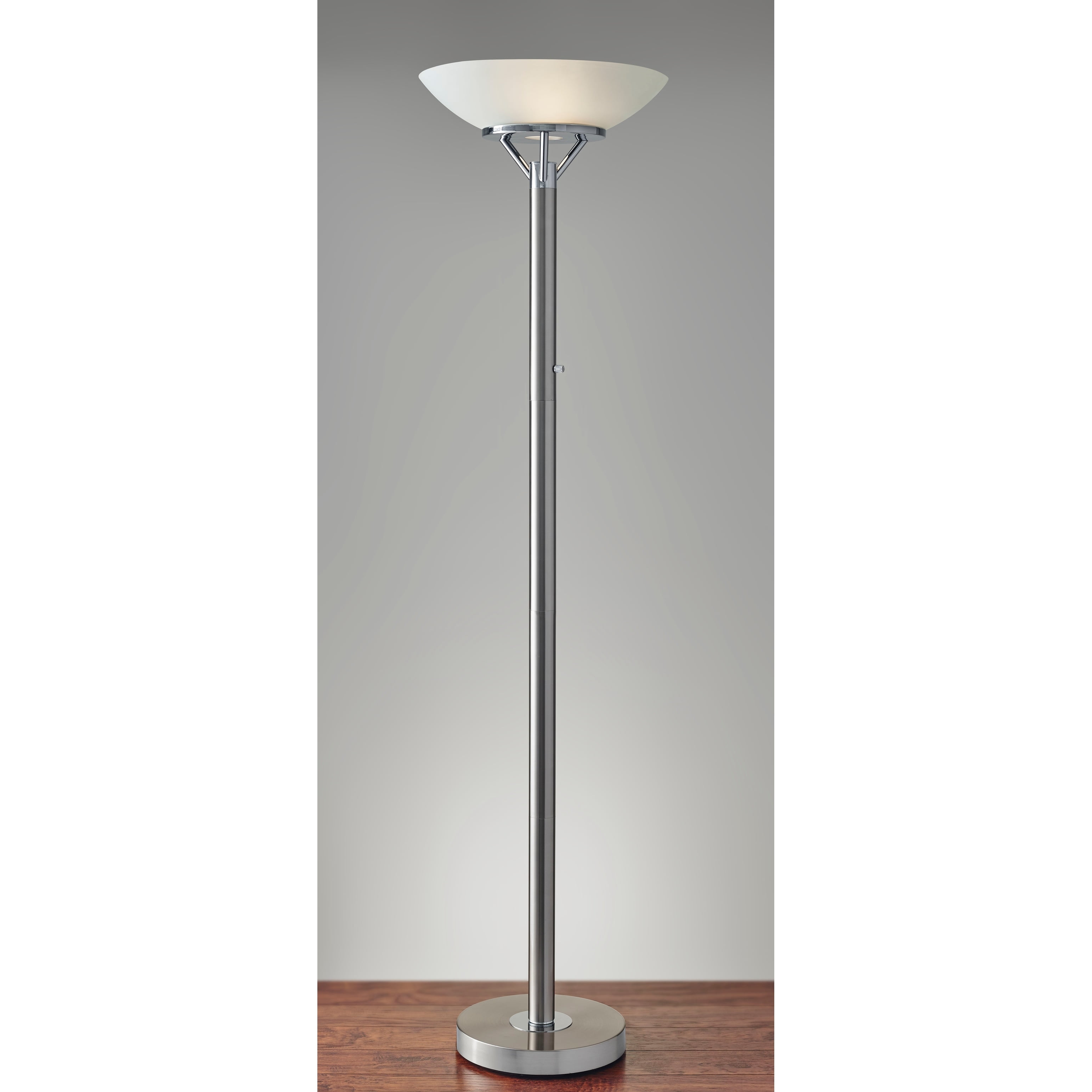 Adesso Expo 71.5" Brushed Steel Torchiere Floor Lamp with Frosted Glass Shade