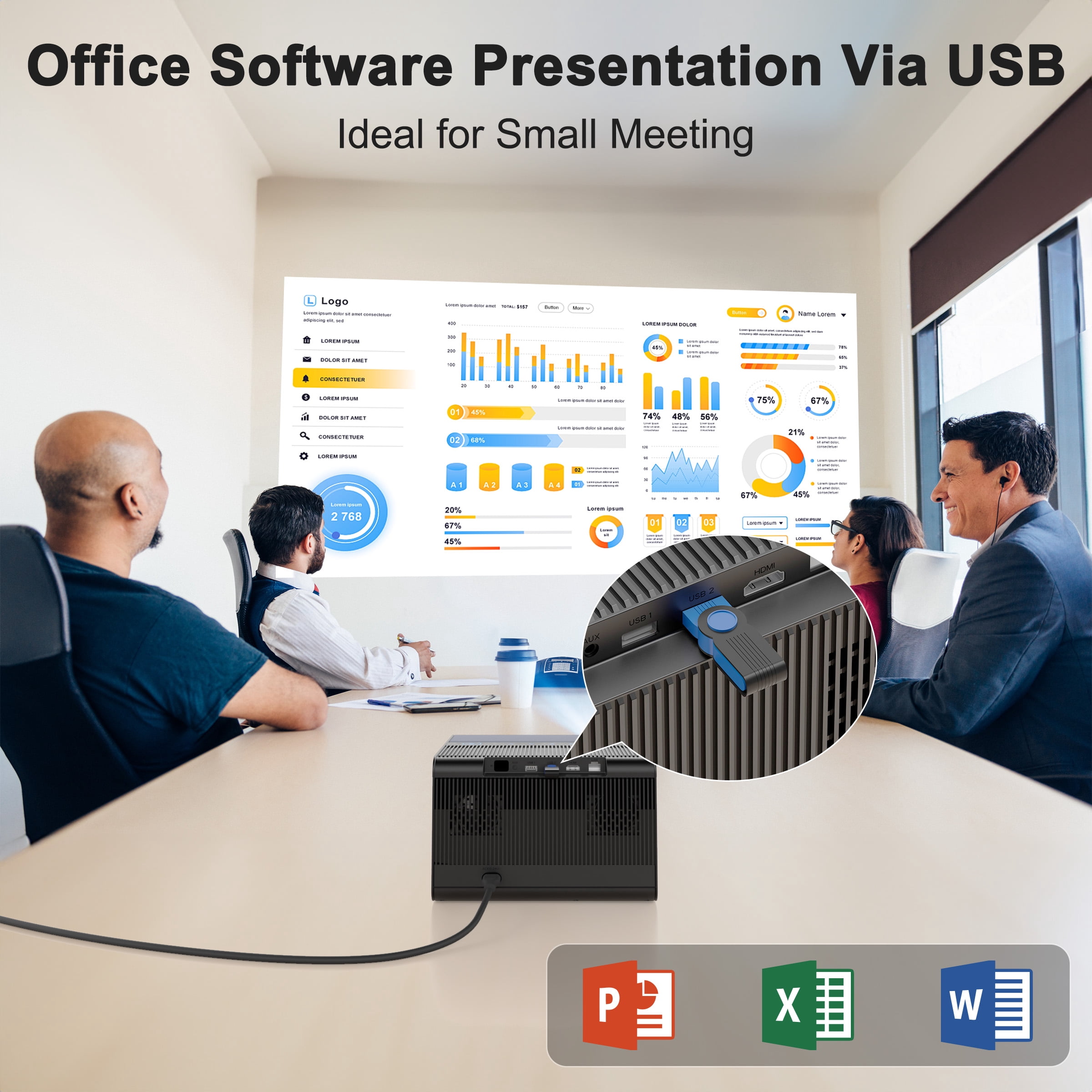Visulapex U1001 Projector with WiFi 6 and Bluetooth 5.2 1080p, Black