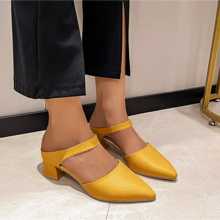 

Christmas Ladies Fashion Solid Color Leather Thick High Heel Pointed Toe Casual Pumps Shoes