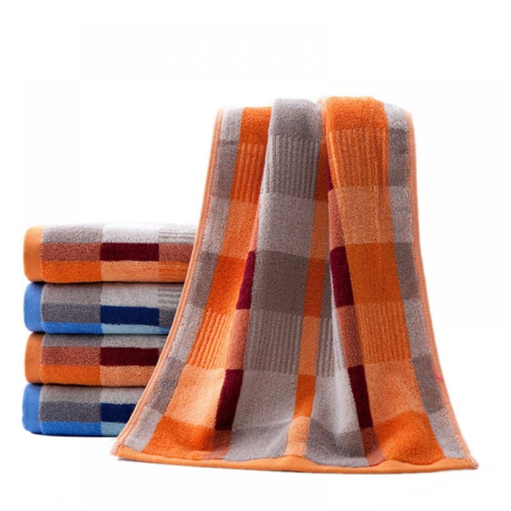 Cotton Checkered Towel Soft Beach Towel Suit Shower Cleaning Towel For Home Orange
