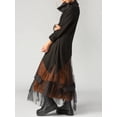 thumbnail image 3 of Black & Brown Asymmetrical Tulle Layered Maxi Dress, Cowl Neck Long Sleeve Avant-Garde Party Dress, 3 of 6