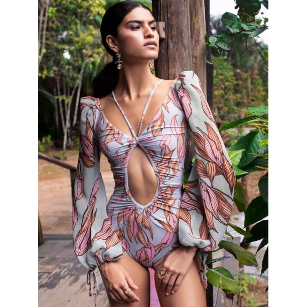 Traje de baño de bikini con estampado push up sexy, traje de baño de manga larga para mujer, traje de baño para mujer