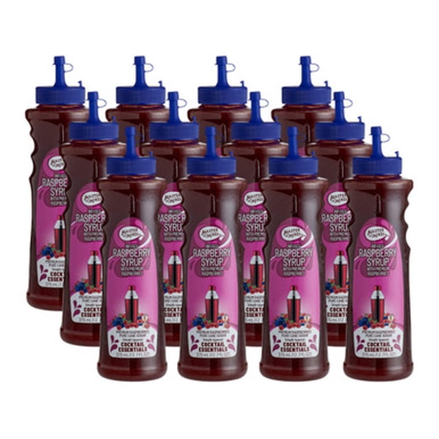 Master of Mixes Raspberry Syrup, Professional Tart & Juicy Berry Base, 375 mL "Speed-Pour" Bottle (12/Case Bulk)