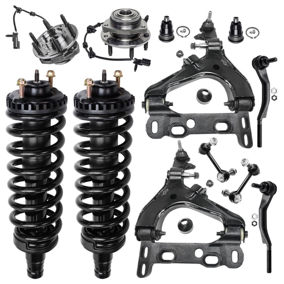 Detroit Axle - 12pc Front End Kit for Chevy Trailblazer EXT GMC Envoy Buick Rainier Olds Bravada Saab 9-7X Isuzu Ascender, Control Arms w/Ball Joints Struts Wheel Hubs Ball Joints Sway Bars Tie Rods