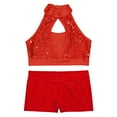 thumbnail image 3 of Alvivi Kids Girls Sparkle Dance Performance Outfits Sleeveless Sports Crop Top with Booty Shorts Red 6, 3 of 5