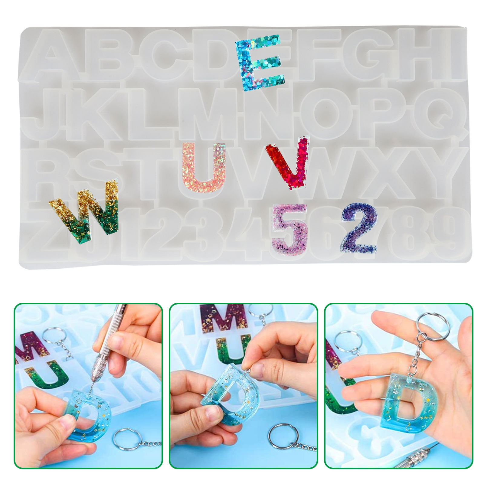 353Pcs Letter Number Silicone Mold Kit Alphabet Resin Casting Molds  Backward Number Mold with Glitter Powder Epoxy Tools Metal Accessories for  DIY