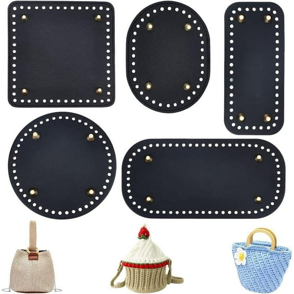 DIY 5 Style Crochet Bag Bottom PU Leather Bottom Shaper Pad Black Hand-Woven Bag Cushion Base with Holes Crochet Basket Base for DIY Handbag Shoulder Bucket Bags Purse Making Supplies DIY