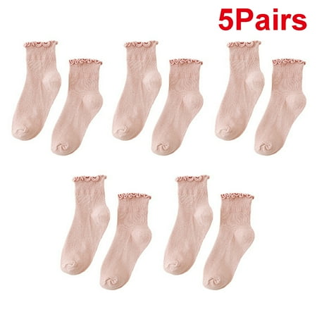 

YUANBANG 5Pairs Women s Ruffled Solid Color Border Ankle Socks Pink