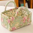 thumbnail image 2 of Floral Quilted Storage Basket with Handles, Decorative Fabric Storage Bin for Home Organization, Lightweight Container for Blankets Magazines Crafts, Multipurpose Basket for Living Room Bedroom, 2 of 6
