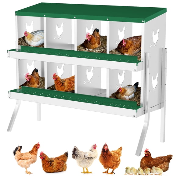 Gallineros para Aves Cajas Nido Metálicas - Caja Nido 8 Compartimentos Acero Galvanizado - Sistema de Recogida Automática - Color Verde con Soporte - Ideal para Gallinas Ponedoras - Fácil Limpieza
