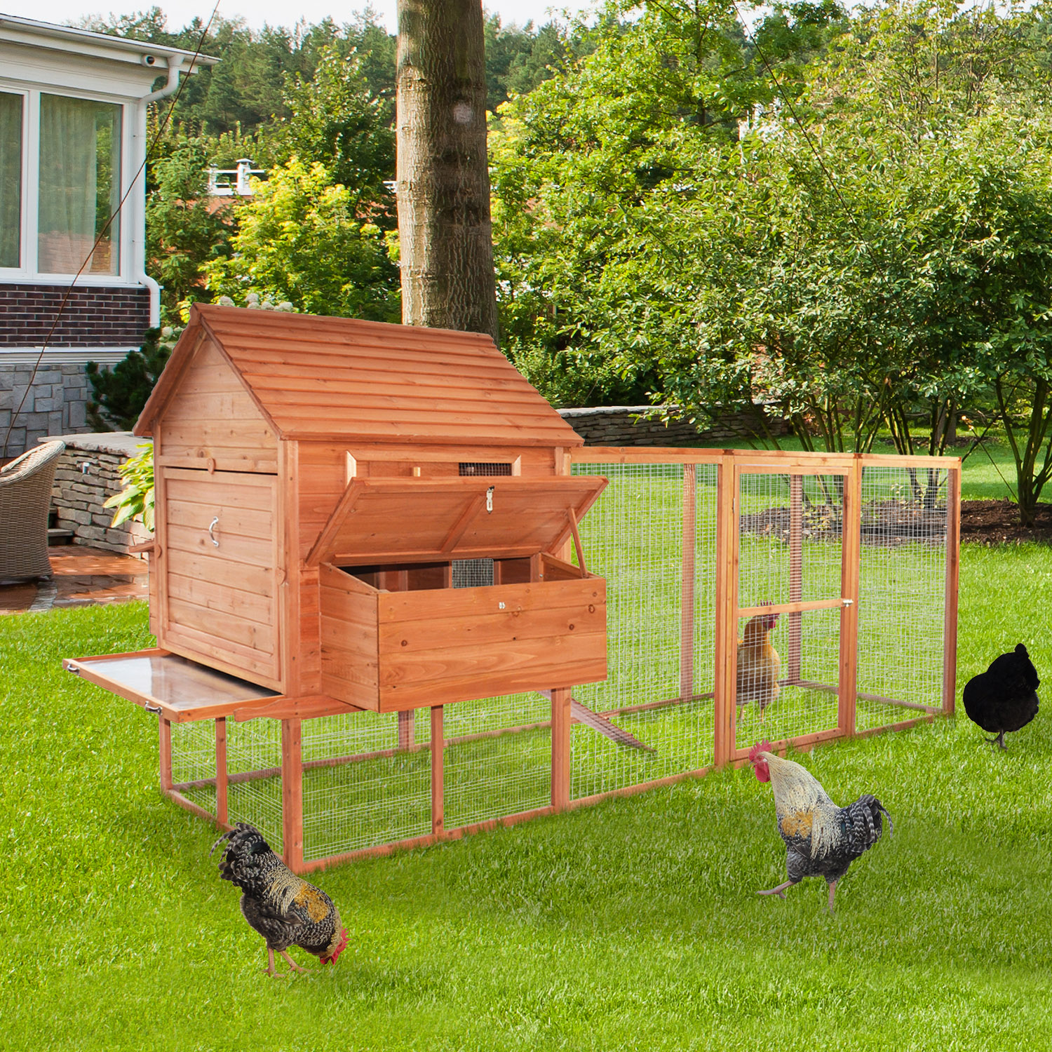 Anself 144" Large Backyard Hen House Chicken Coop wIth Long Run