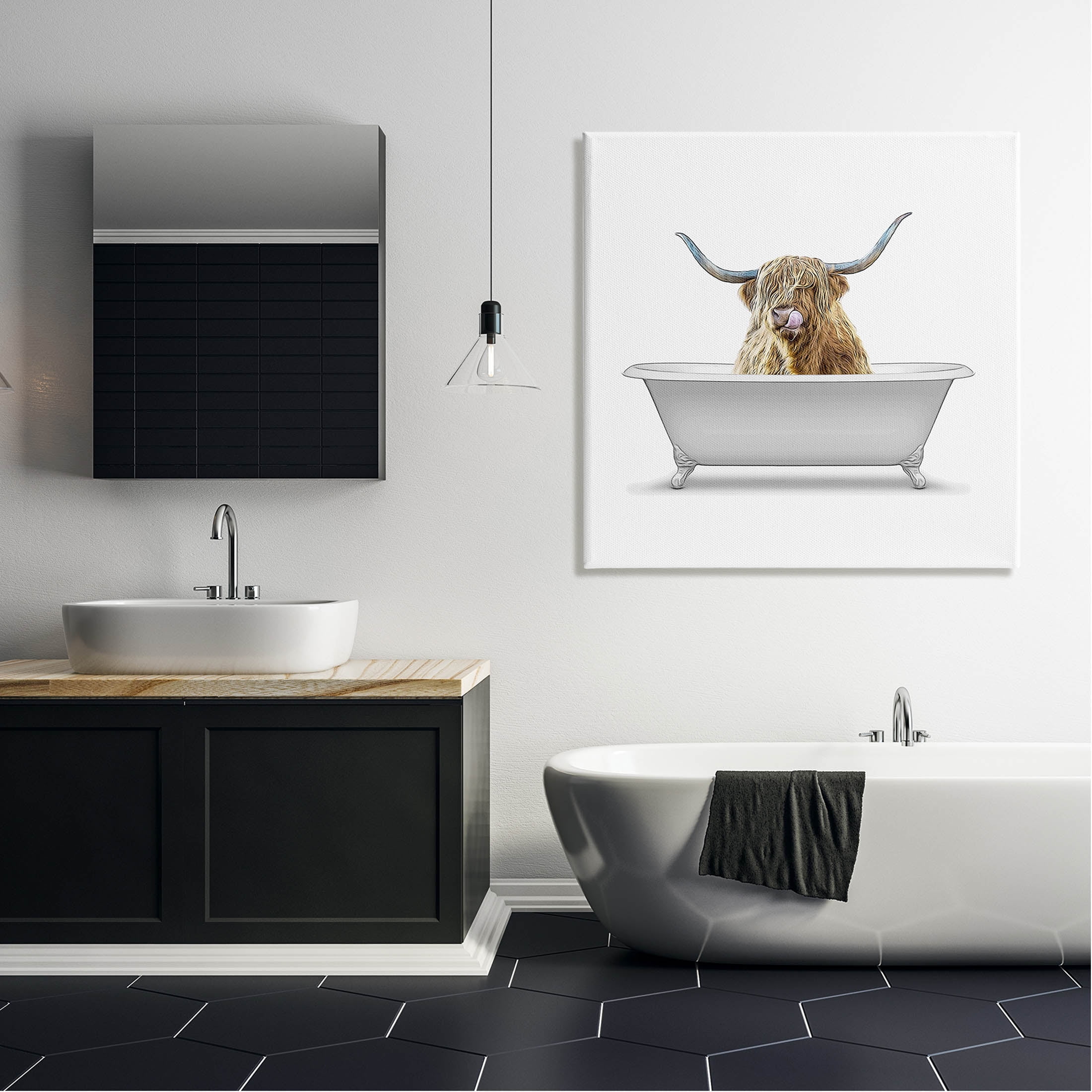 Stupell Industries Highland Cow Farmhouse Bathroom Graphic Art Gallery Wrapped Canvas Print Wall Art, Design by Annalisa Latella