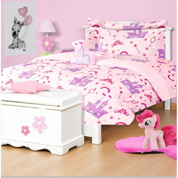 Bedding Set Twin 6pc Princess Palace Complete Bed in Bag Comforter with Plushie Toy Friend Matching Sheet Set.
