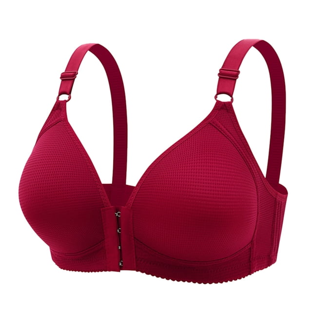 Gibobby Brasieres Comodos Para Mujer Sujetador grande con hebilla lateral delantera para mujer, ajuste de reunión sin costuras(Vino,50)