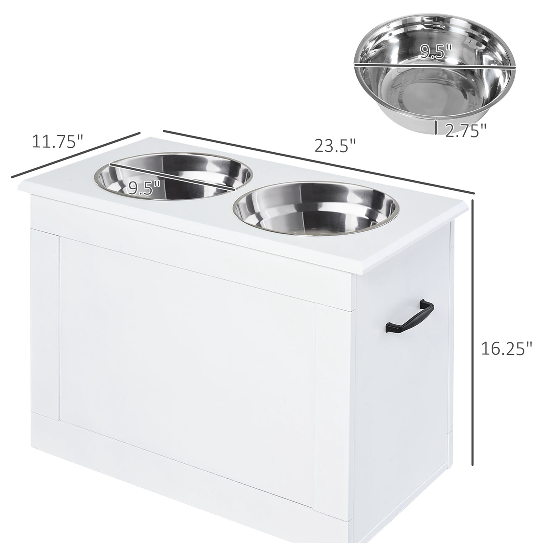 JERFIT Elevated Dog Feeder Stand with Storage, White Pet Food Station with 2 Stainless Steel Bowls for Large Breeds, Raised Dog Bowl Holder