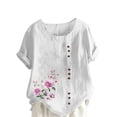 thumbnail image 2 of Blouses pour Femmes, Haut Décontracté en Lin Imprimé à Manches Courtes avec Boutons, 2 of 3