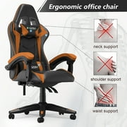 Bigzzia Gaming Chair with Footrest, Computer Chair with Lumbar Support Height Adjustable with 360°-Swivel Seat and Headrest for Office or Gaming(Red)