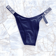 Large New VICTORIAS SECRET Shine Strap Brazilian Bikini Bottom Swim Panty Black