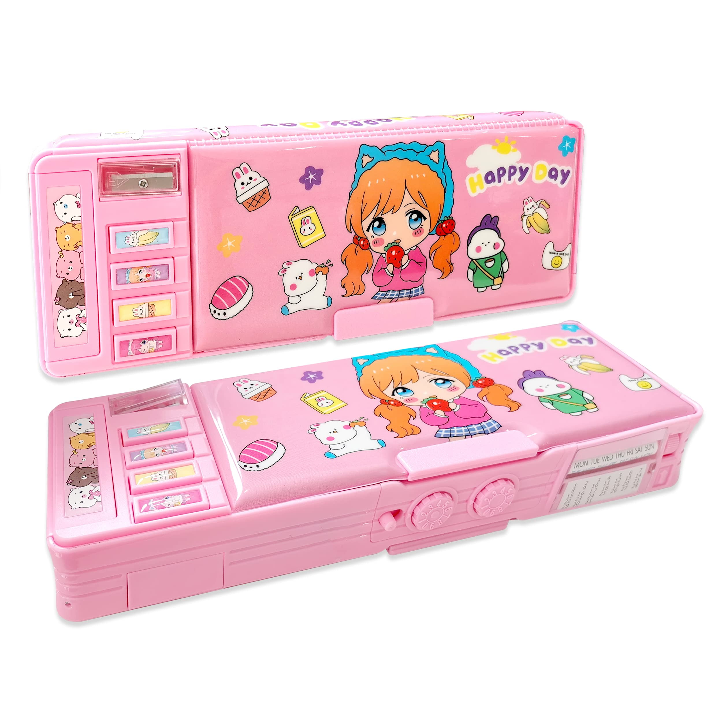 Pencil Box For Girls. Compartments Unique Stationery Set W/z Pop Ou