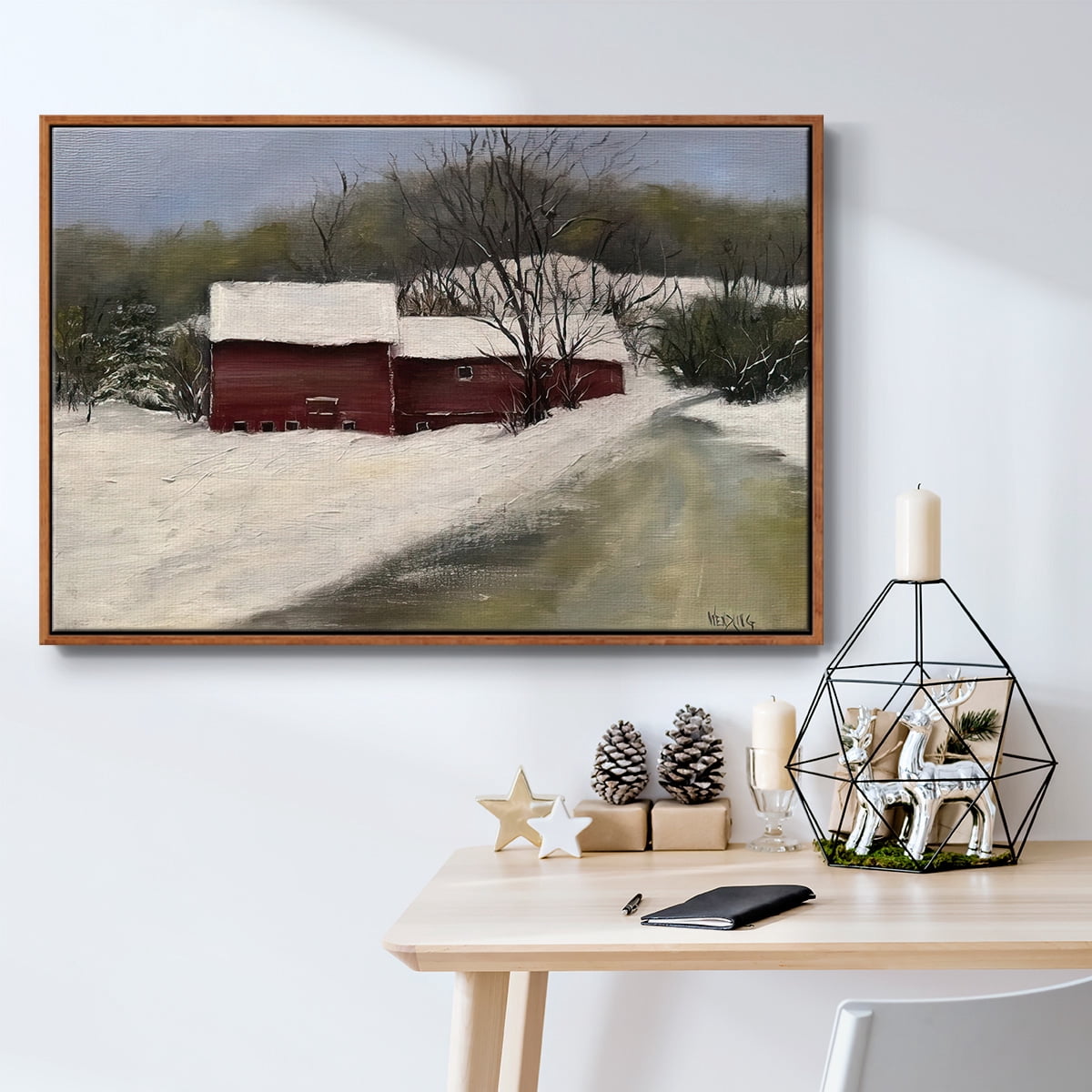 Winter Homestead II - Framed Gallery Wrapped Holiday Canvas - 25 x 37 - Rosewood Frame